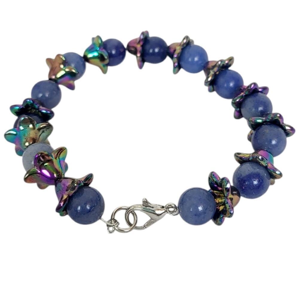 Copper Wire Aventurine Holographic Acrylic Bead Flower Bracelet